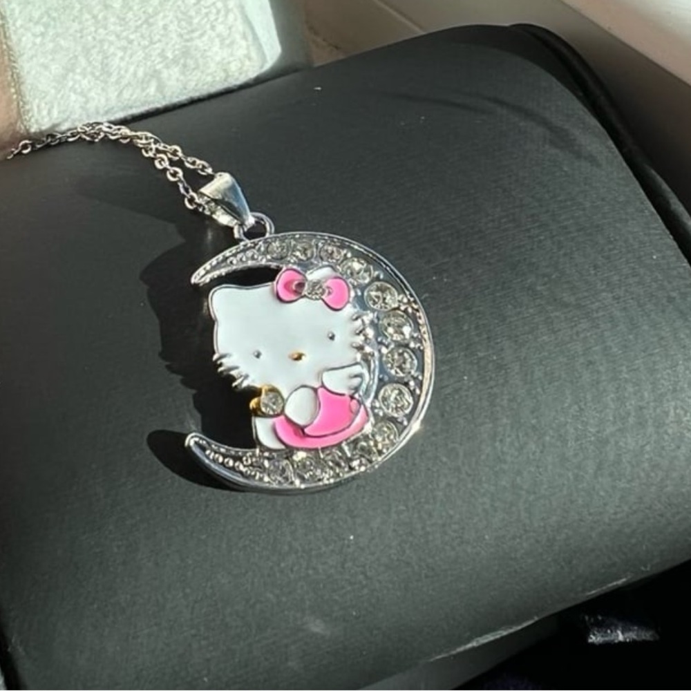 Hello Kitty Necklace Enamel Half Moon Pendant